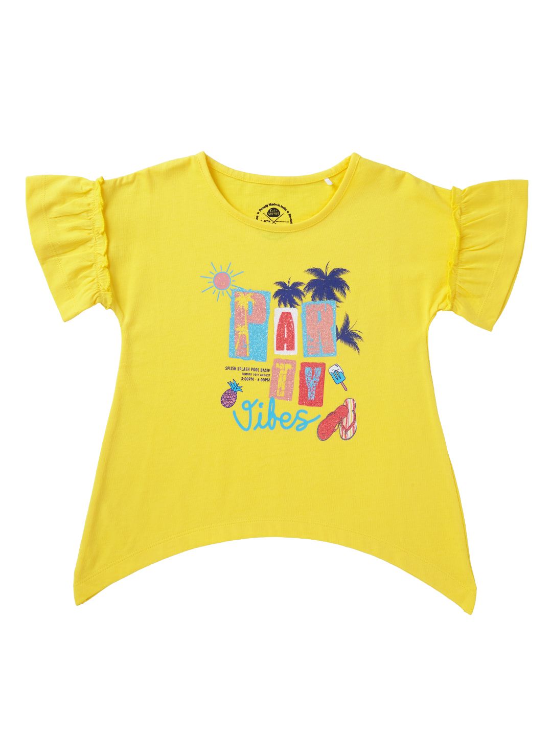 Yellow Hanky Hem Fashion T-shirt for Girls | Glitter Print (EOSS)