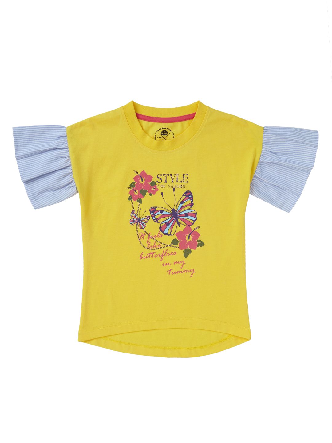 Ruffled Sleeves Yellow Fashion T-shirt for Girls (EOSS)