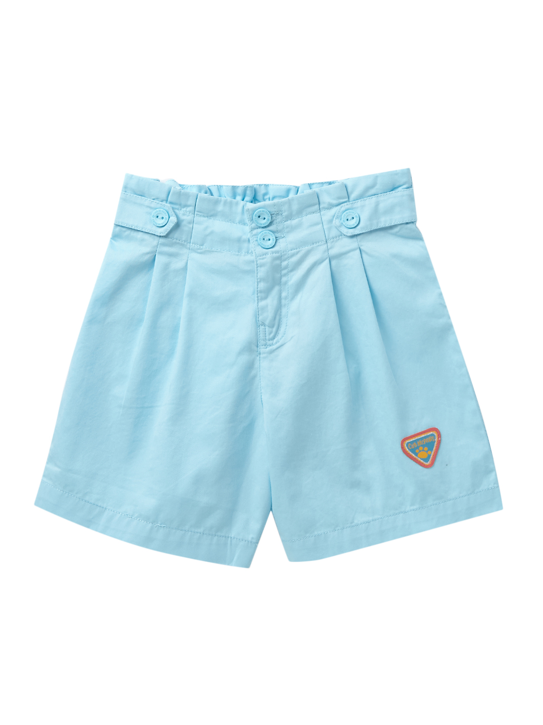 Girls paper bag waist pleated blue shorts