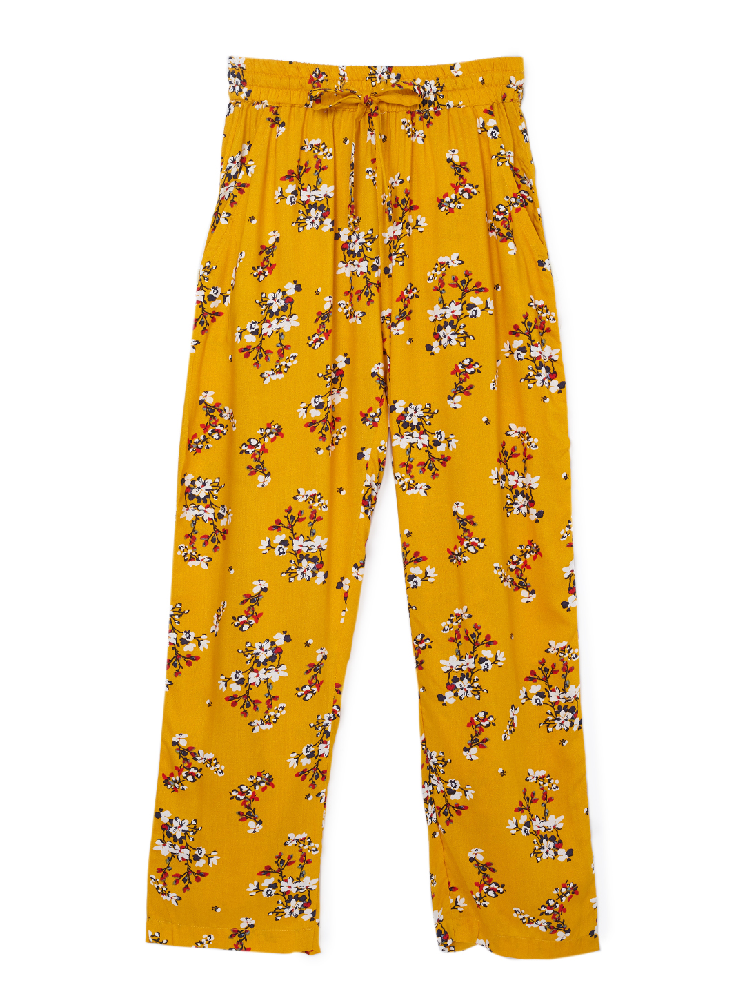 Girls Pant - Floral Printed Mustard Trouser