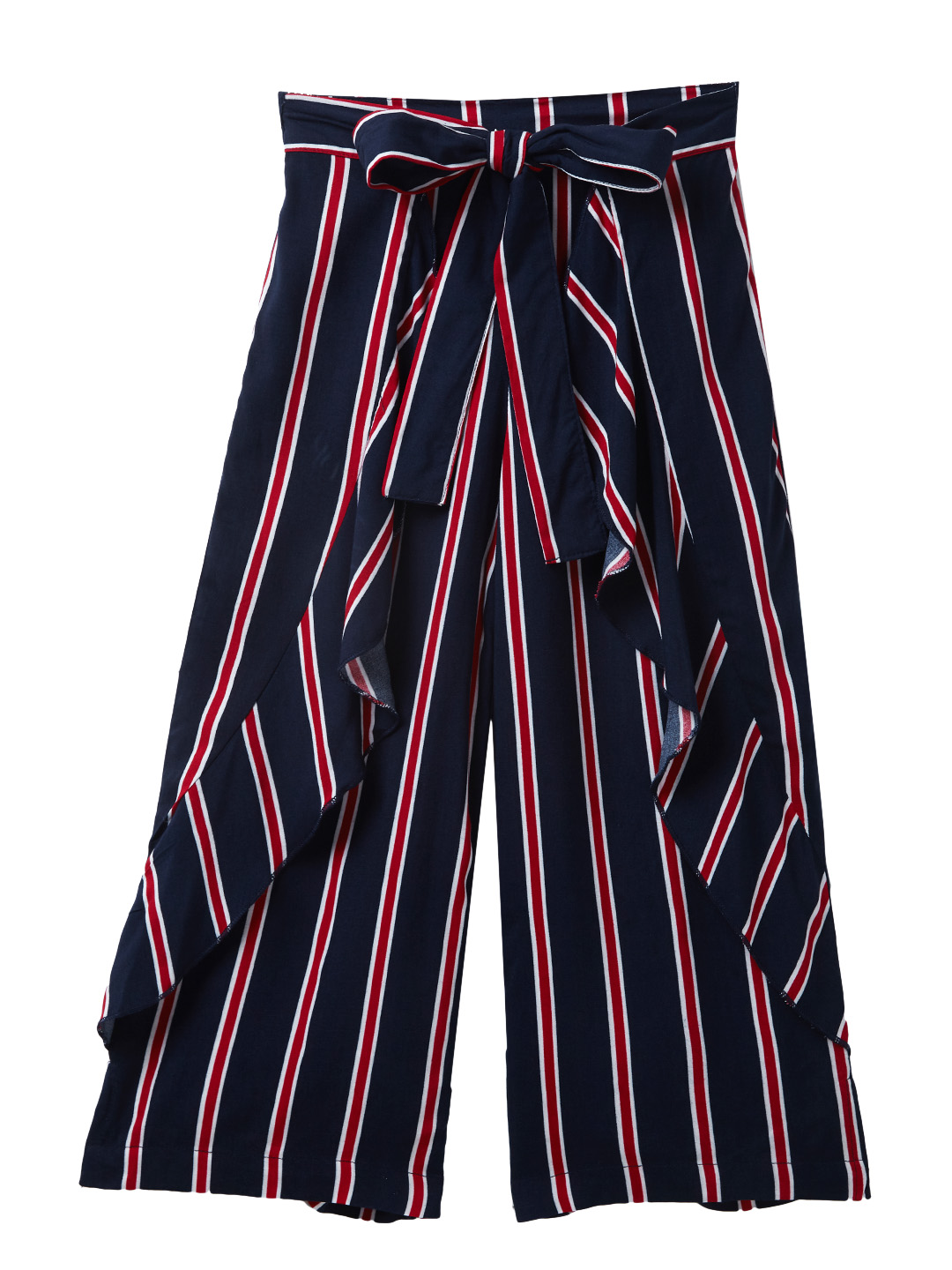 Girls Pant - Wide Leg Striped Palazzo With Ruffled Wraps