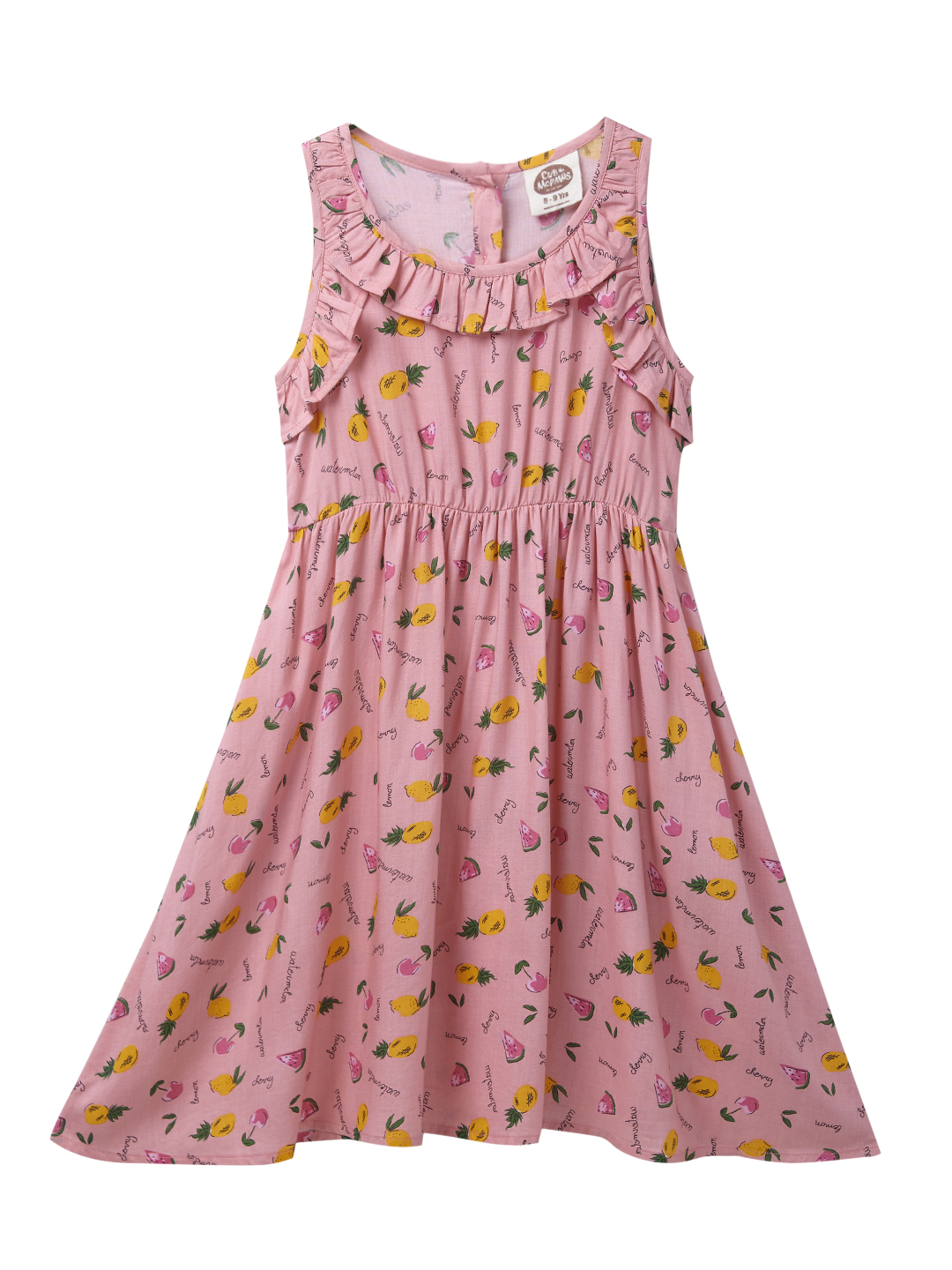 Girls Rayon Sleeveless Knee Length Printed Pink Dress